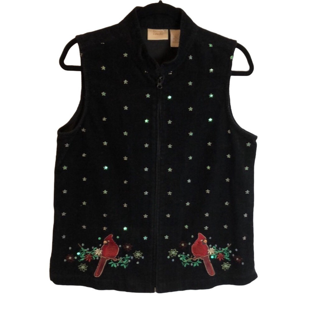 Baxter &‎ Wells Vintage Holiday Sequins & Embroidered Corduroy Vest